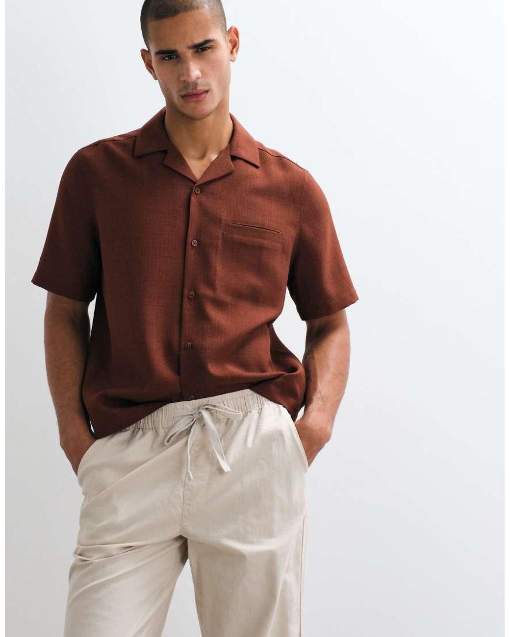 ASOS White Straight Linen Blend Trousers for men