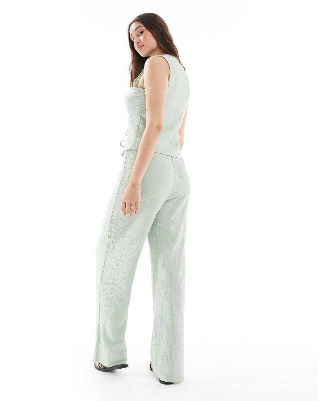 Vero Moda Green Textured Jersey Pants