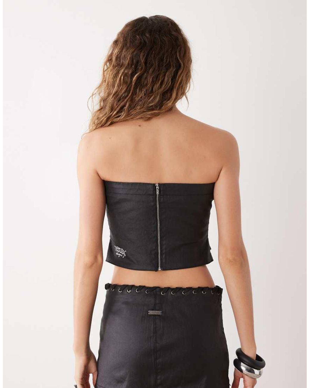 Ed Hardy Black Drip Strapless Denim Corset Top