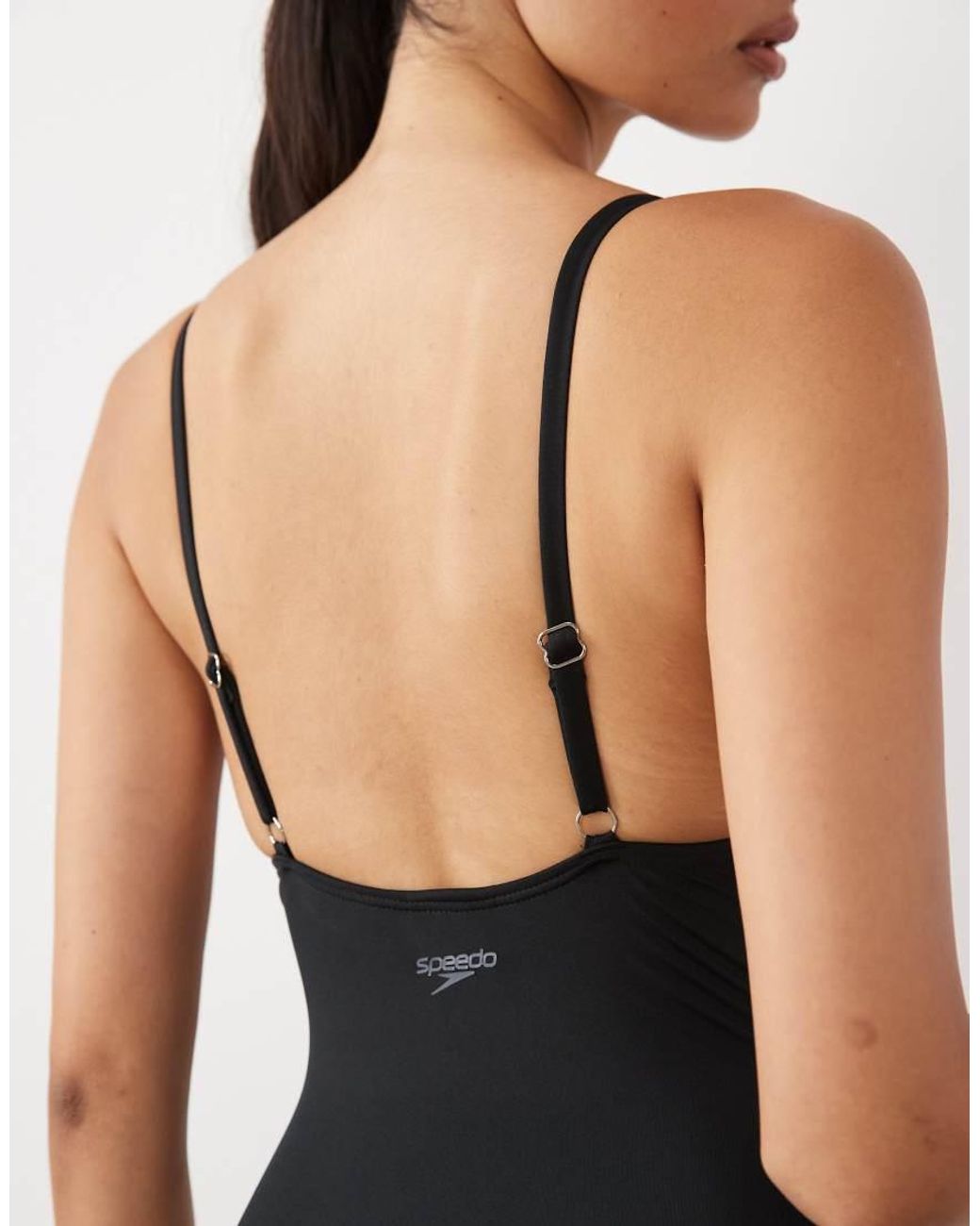 Speedo Black Solid V-Neck Swimsuit