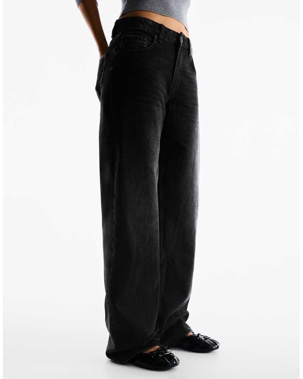 Bershka Red Petite High-waist Wide Straight-leg Jeans