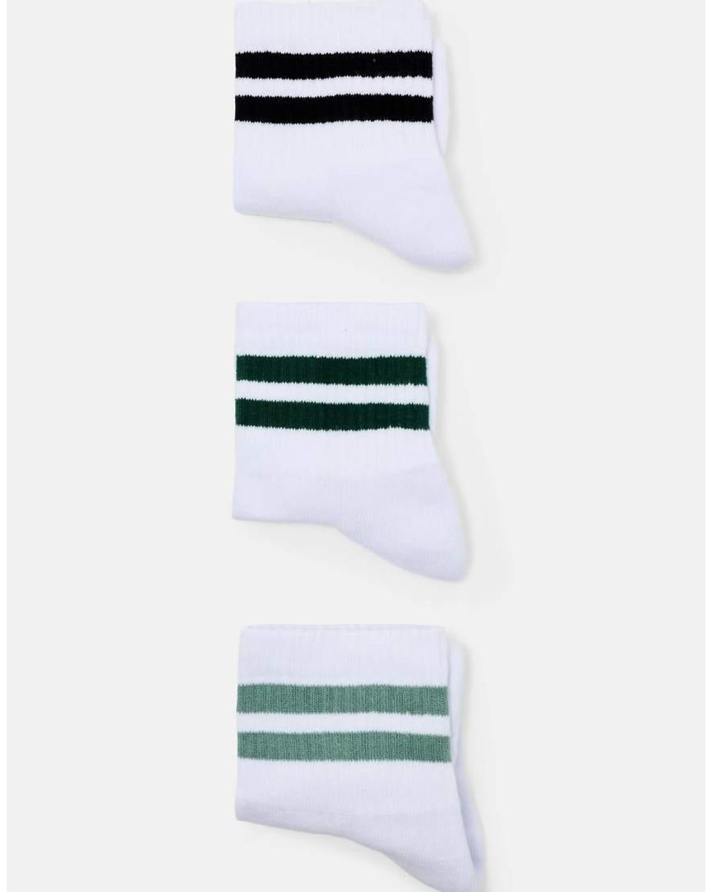 Pull&Bear White Pack Of 3 Pairs Of Striped Socks for men