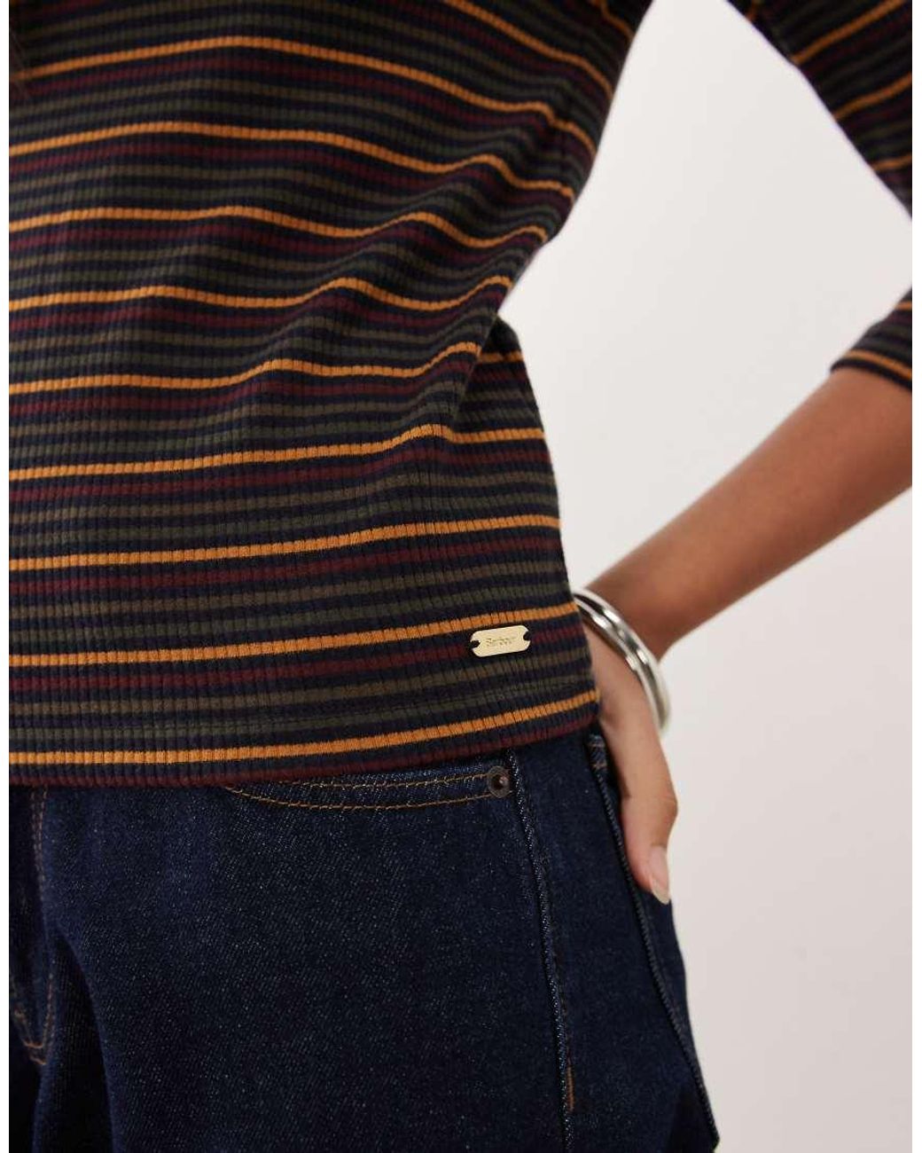 Barbour Black Wynn 3/4 Length Striped Top