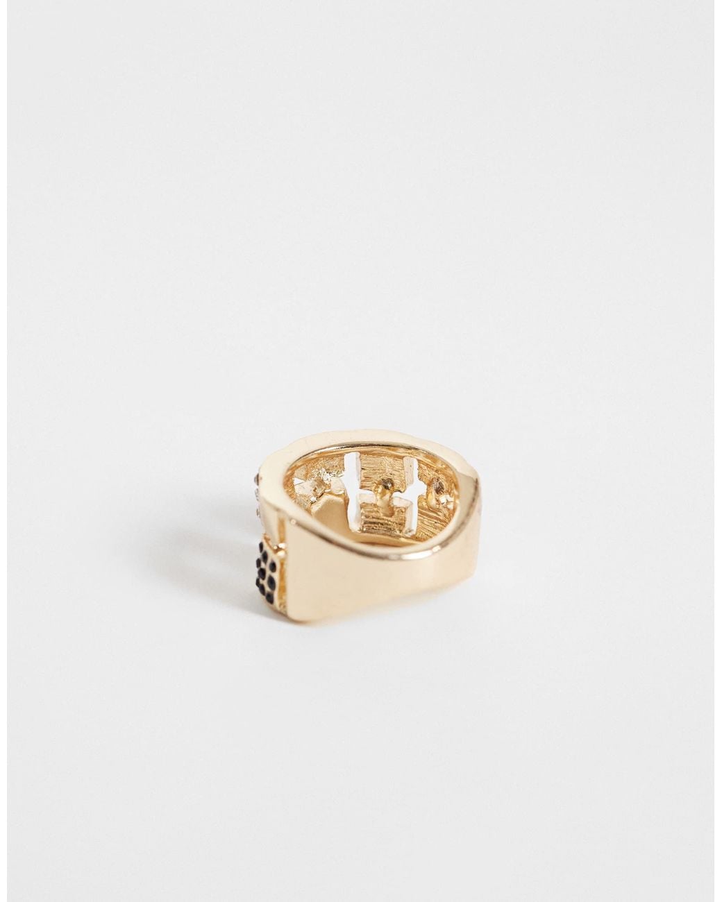 ASOS Metallic Grober ring mit schwarzem stein