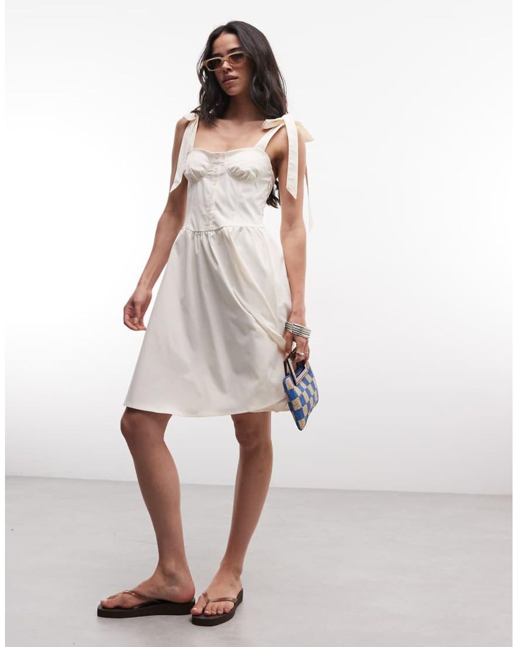 Monki White Bustier Detail Knee Length Dress