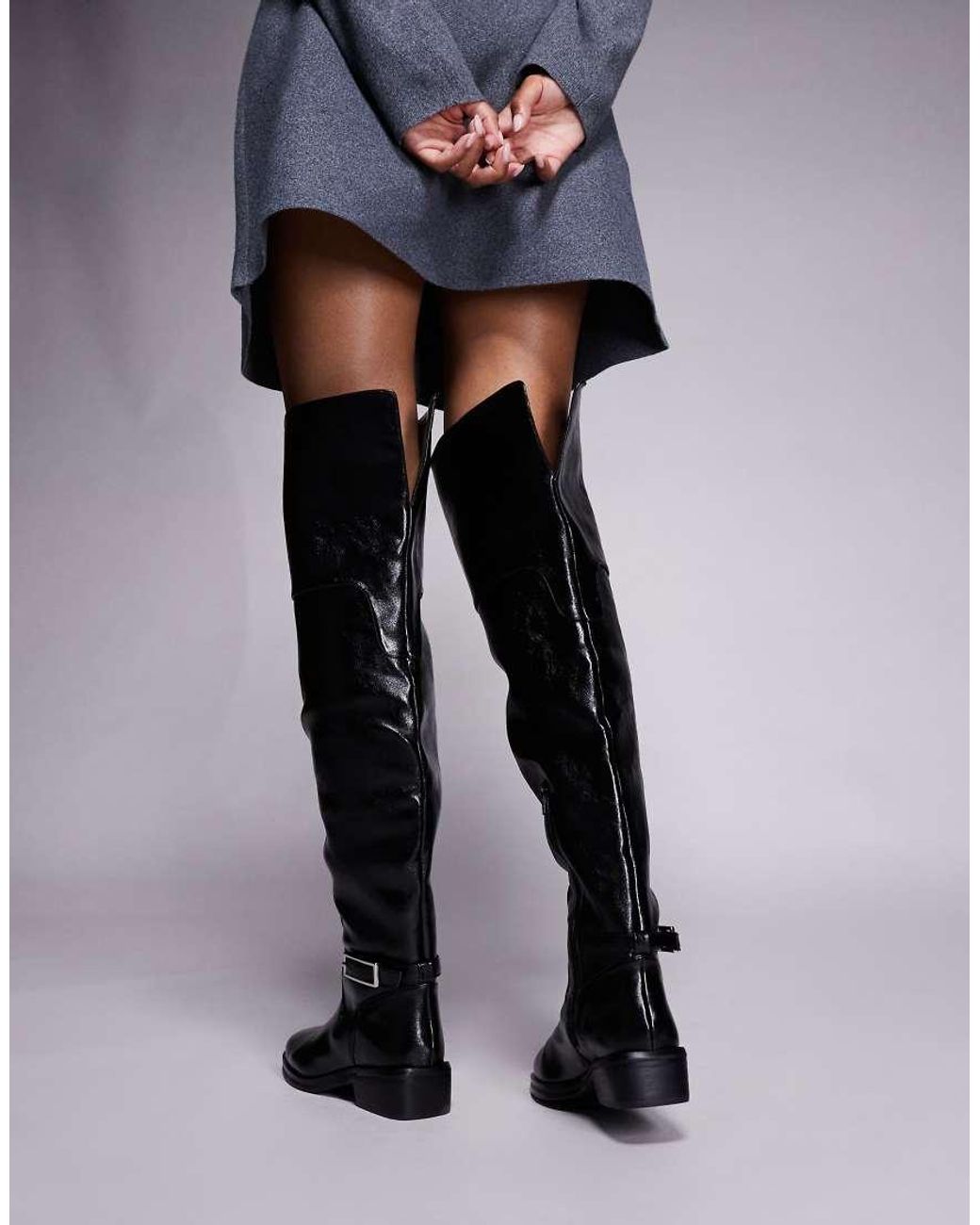 River Island Black Buckle Over The Knee Boots