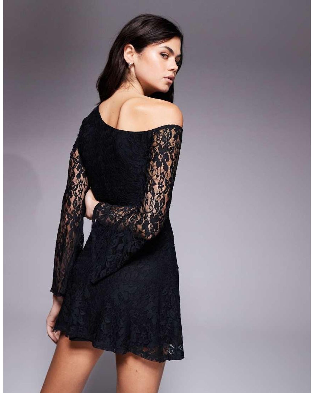 ASOS Black Lace Off Shoulder Mini Dress