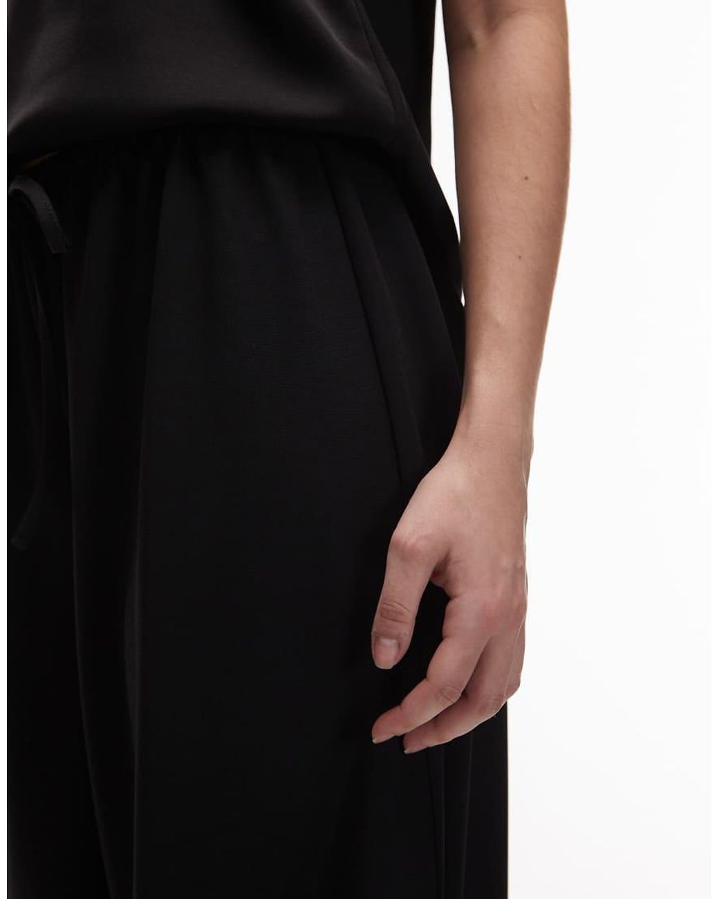ASOS Black Slinky Twill Super Wide Leg Trousers With Tie Waist