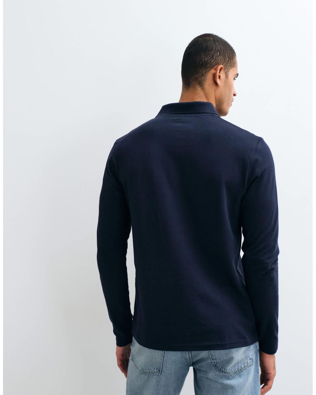 ASOS – langärmliges basic-polohemd aus pikee in Blue für Herren