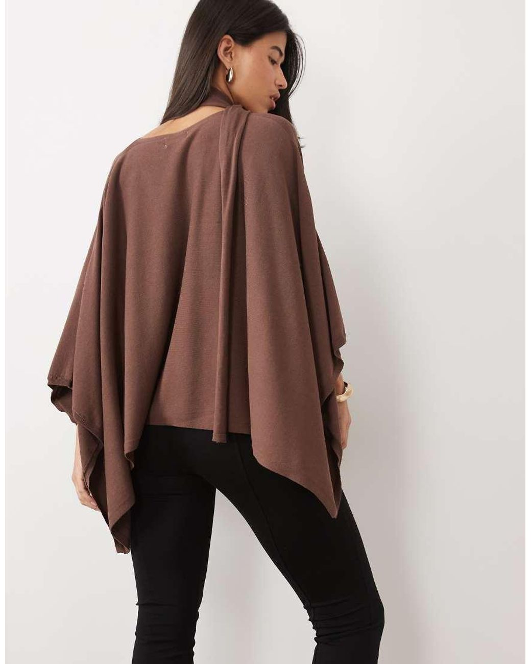 Pretty Lavish Brown Light Knit Scarf Cape Jumper
