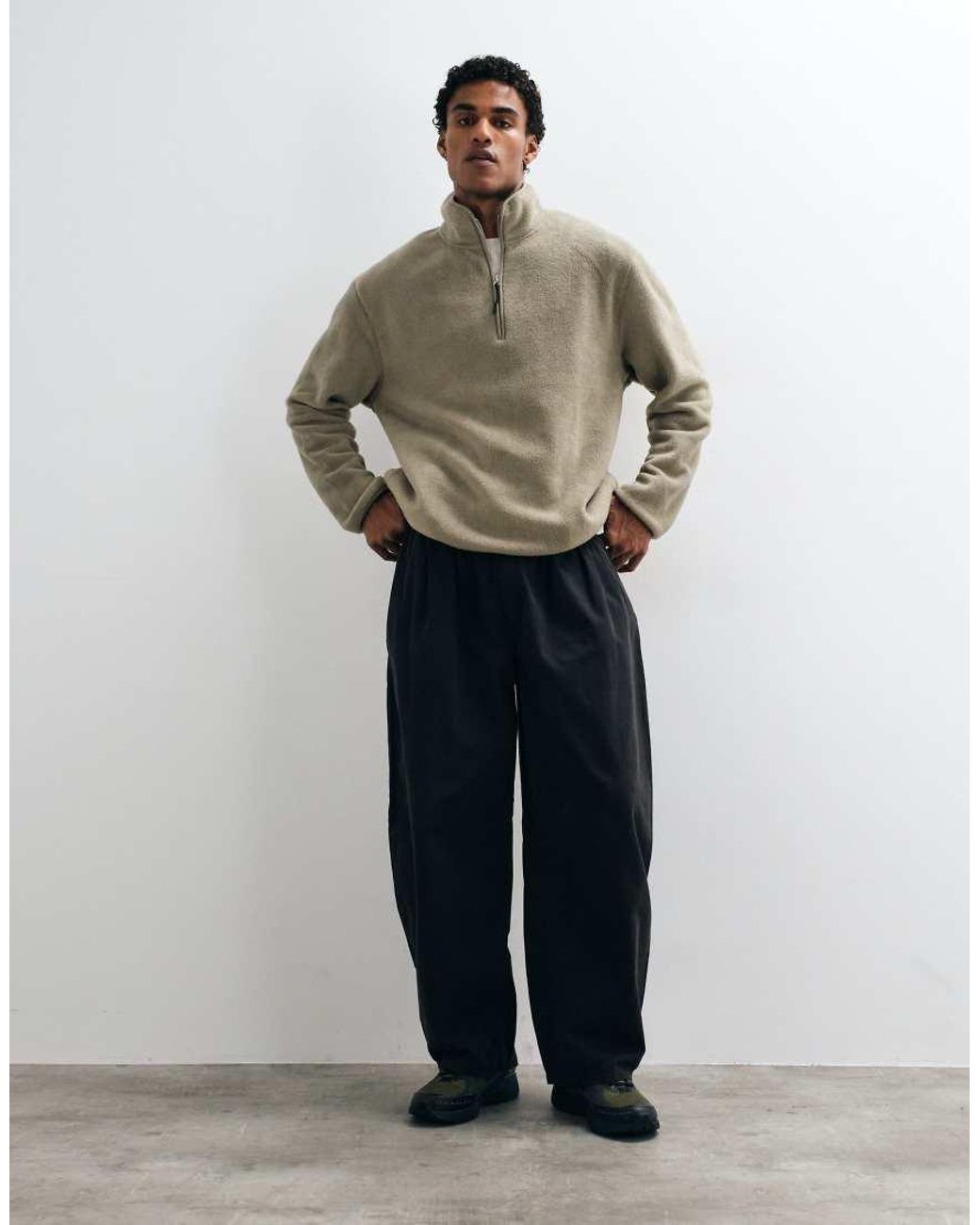 ASOS Brown Oversized Quarter Zip Fleece With Embroidery Text Back Print for men