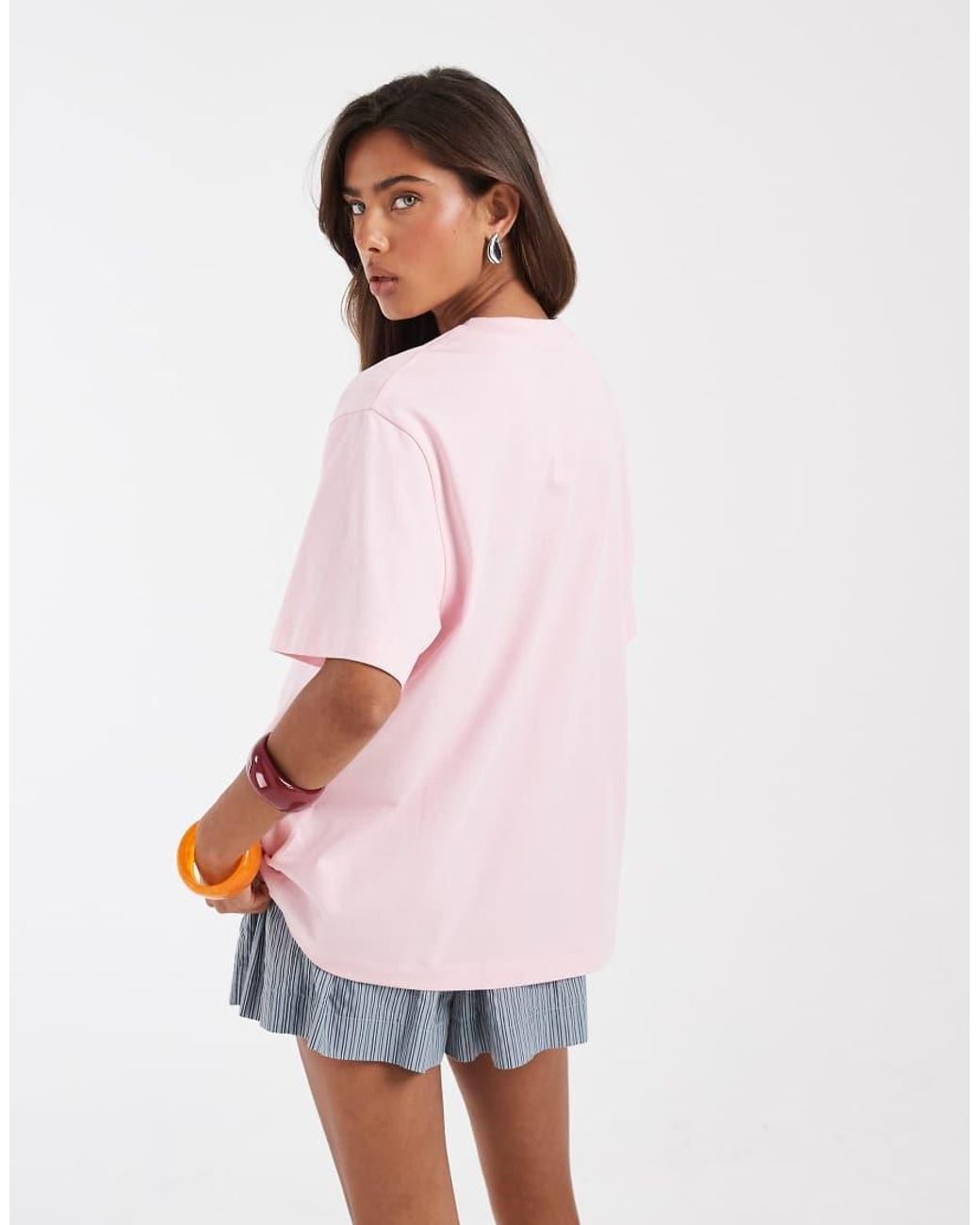 ASOS Pink Oversized Tee With Apple Sticker Graphic