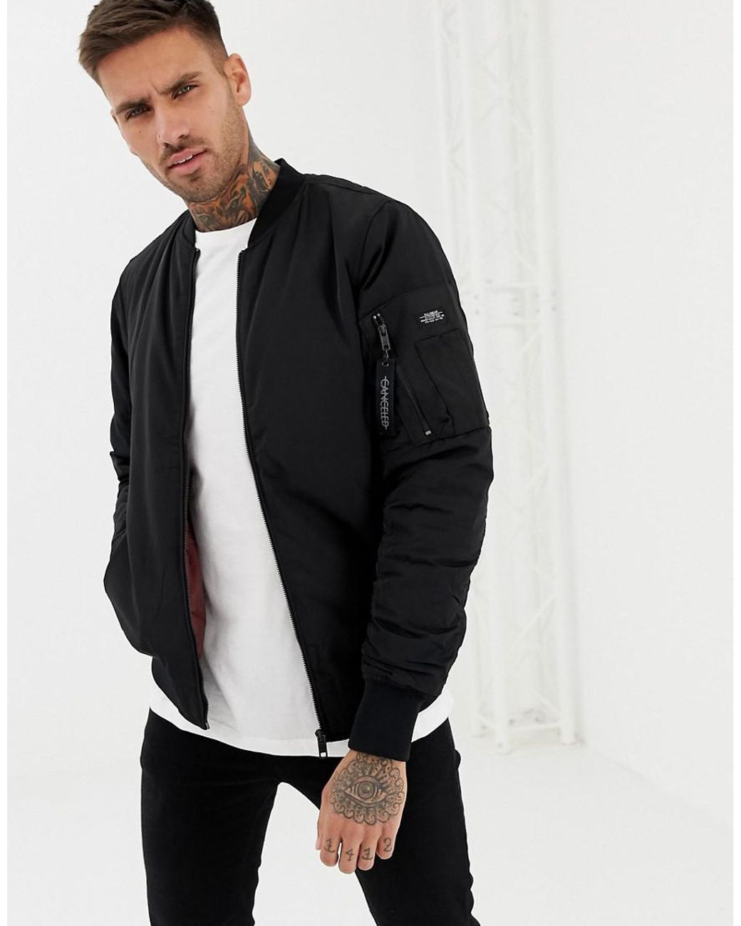 Pull Bear Padded Ma1 Bomber In Black for Men Lyst