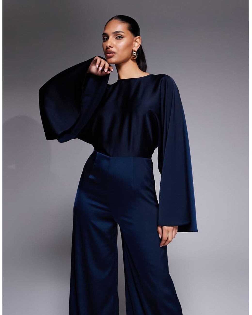 ASOS Blue Satin Batwing Bias Waisted Jumpsuit
