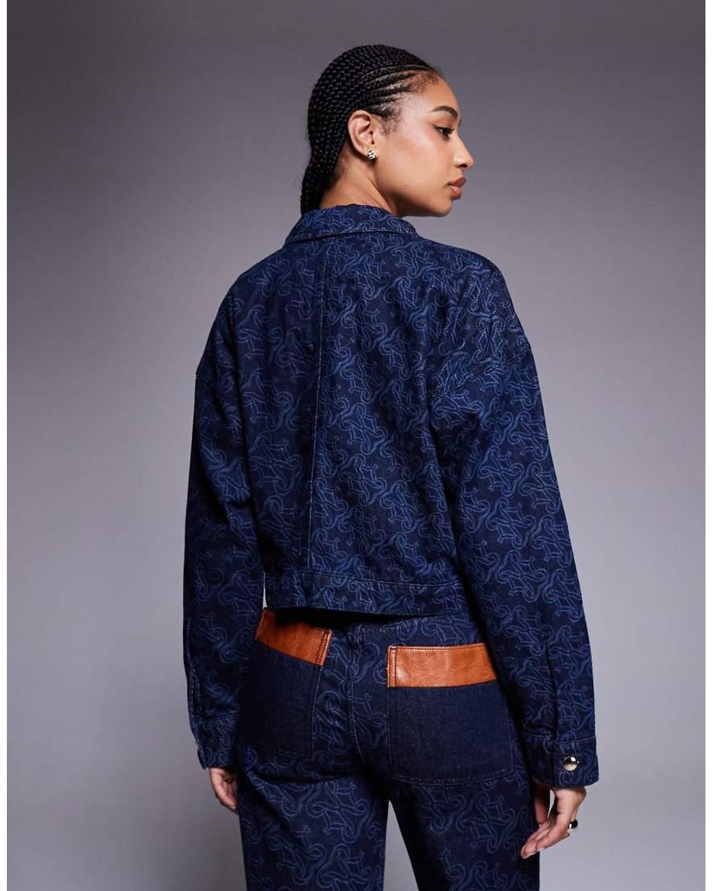 River Island Blue Mongrammed Denim Jacket Co-ord