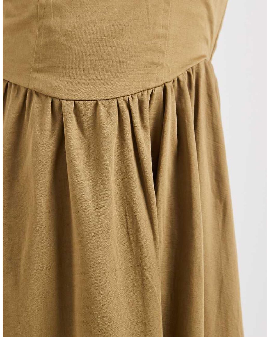 ASOS Natural Waisted V Neck Maxi Dress With Seaming Details