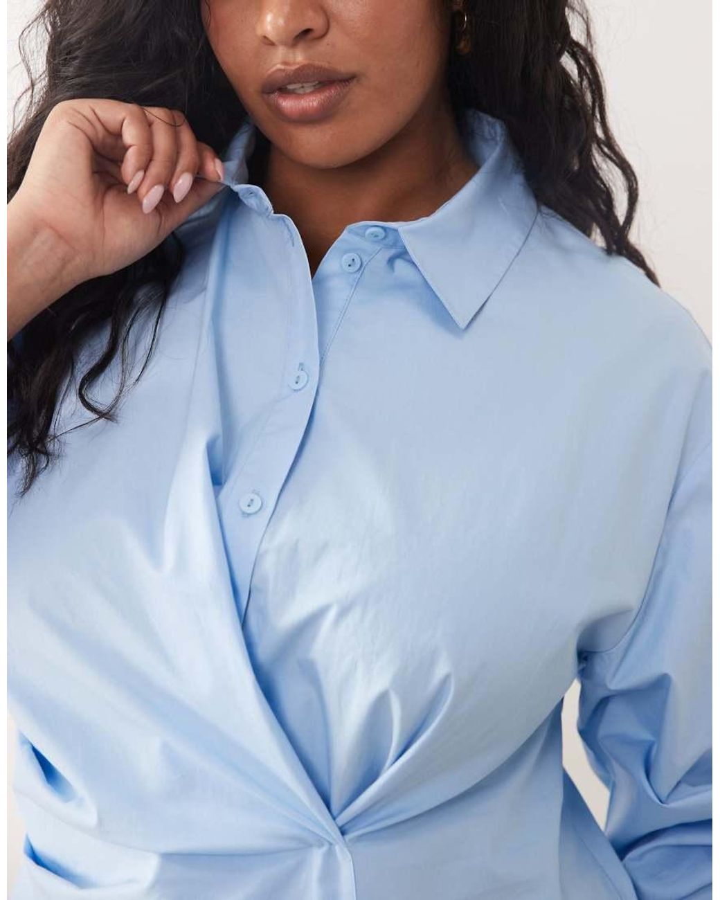 ASOS Blue Asos Design Curve Cinched Wrap Cocoon Sleeve Shirt