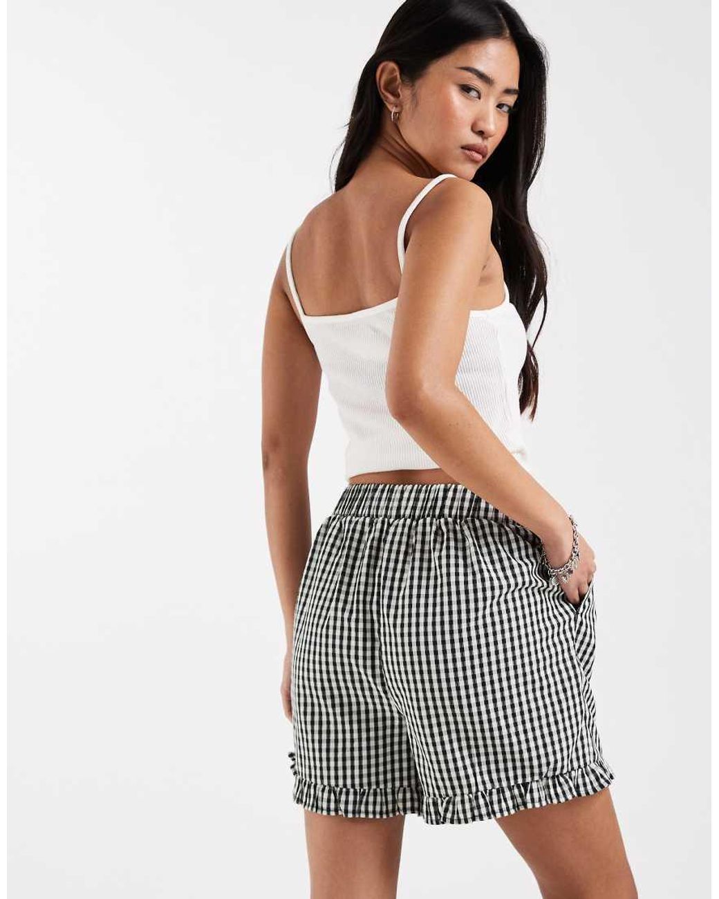 New Look Gray Frill Gingham Shorts