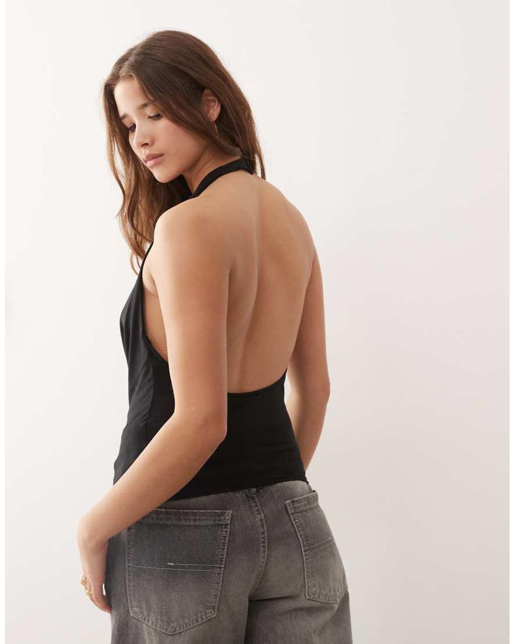 Weekday Black Drape Front Waterfall Top