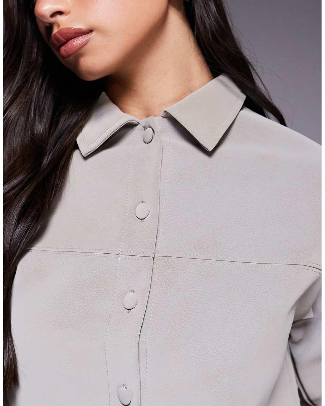 ASOS Natural Textured Leather Look Oversized Shirt