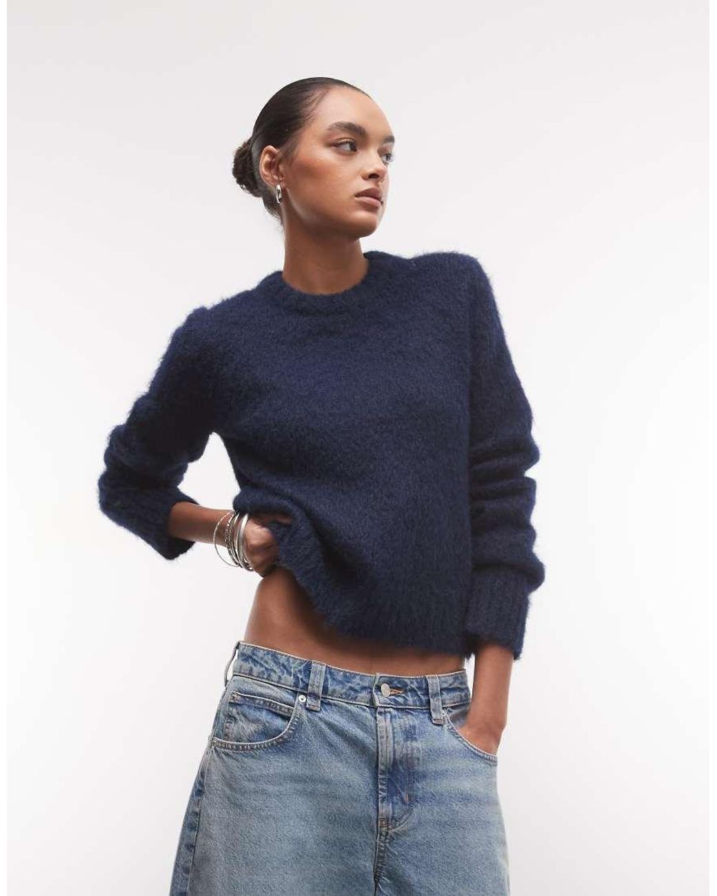 Monki Blue Relaxed Knitted Jumper
