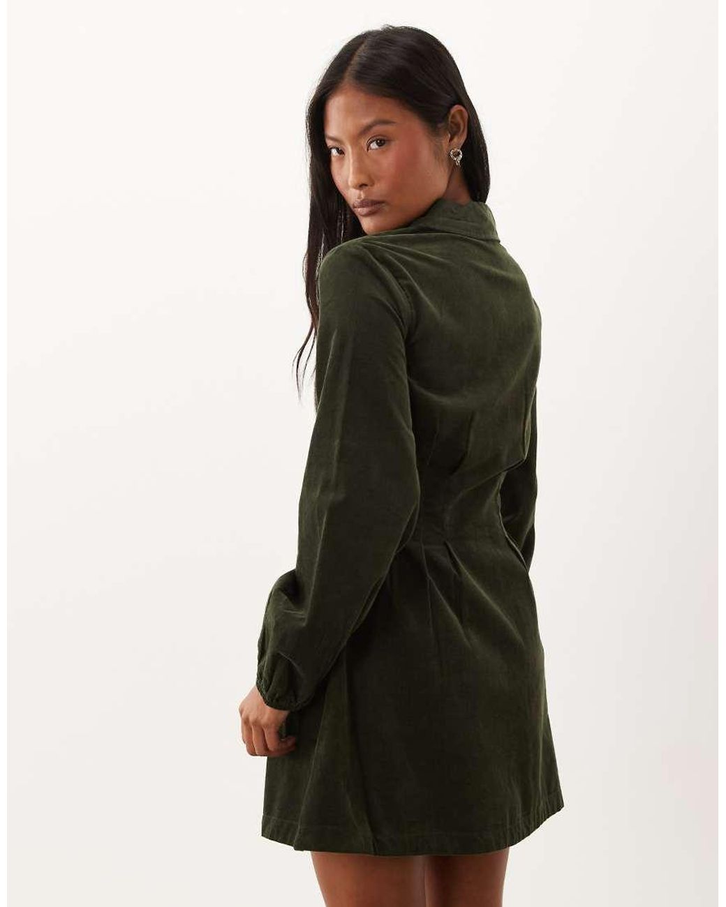 Nobody's Child Petite Green Montego Cord Button Through Pocket Detail Shirt Mini Dress