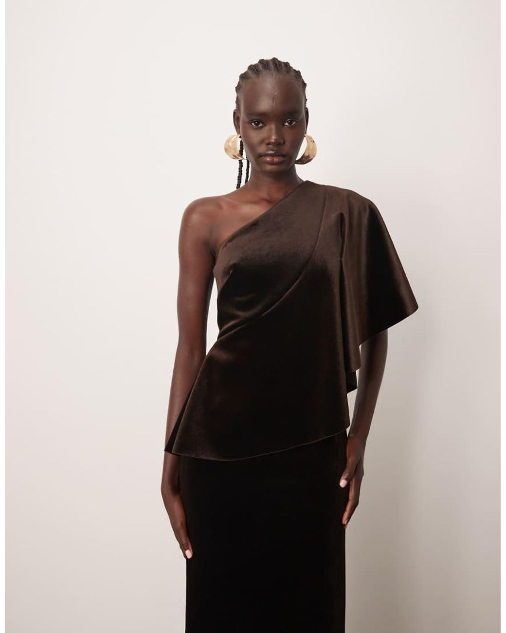 ARRANGE Natural One Shoulder Velvet Bodice Maxi Dress