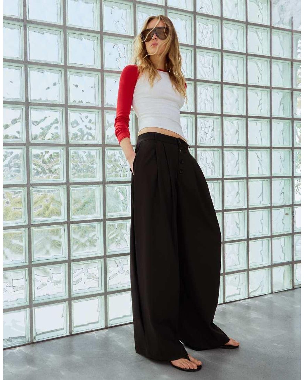 Bershka Gray Side-pleat Trousers