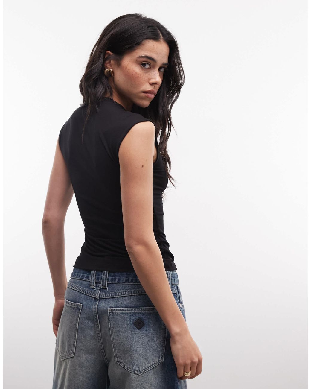 Weekday Black Button Front Top