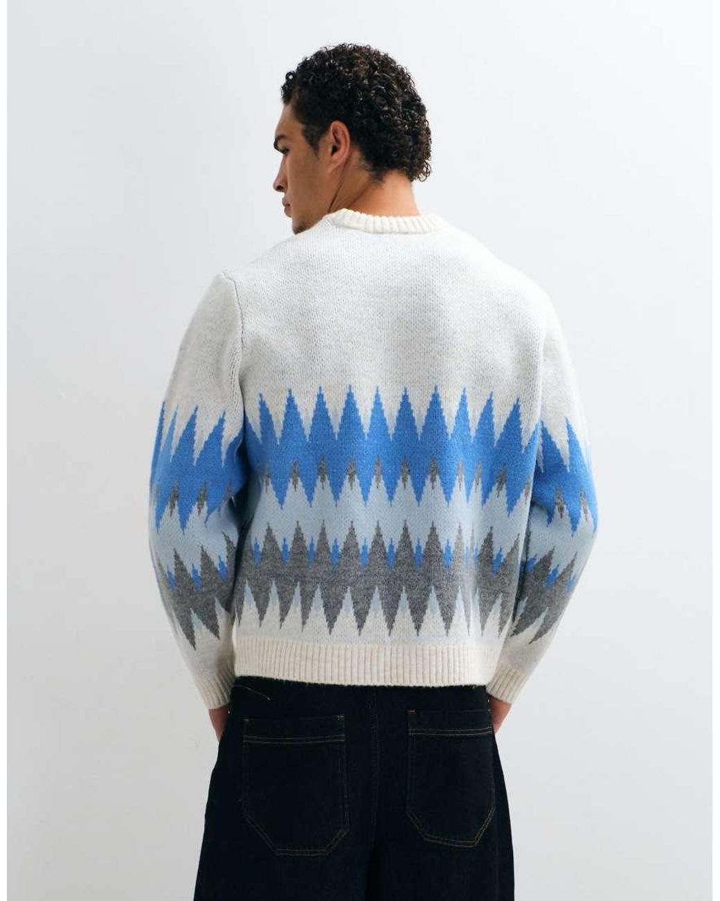 ASOS White Knitted Oversized Chevron Pattern Sweater for men