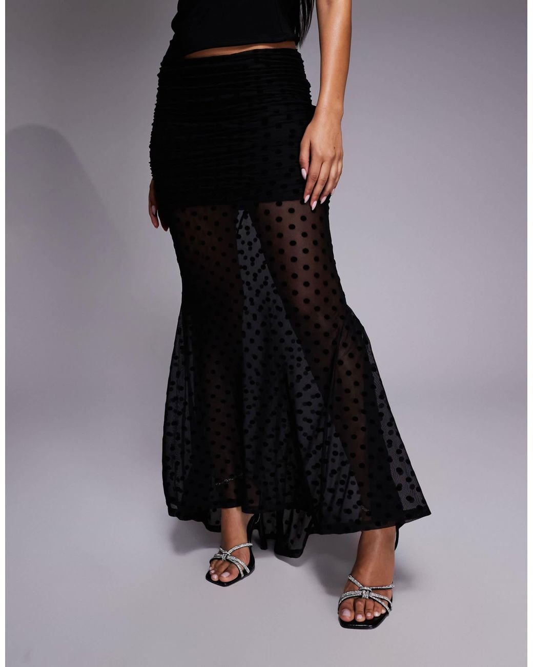 ASOS Flocked Fishtail Maxi Skirt in Black | Lyst