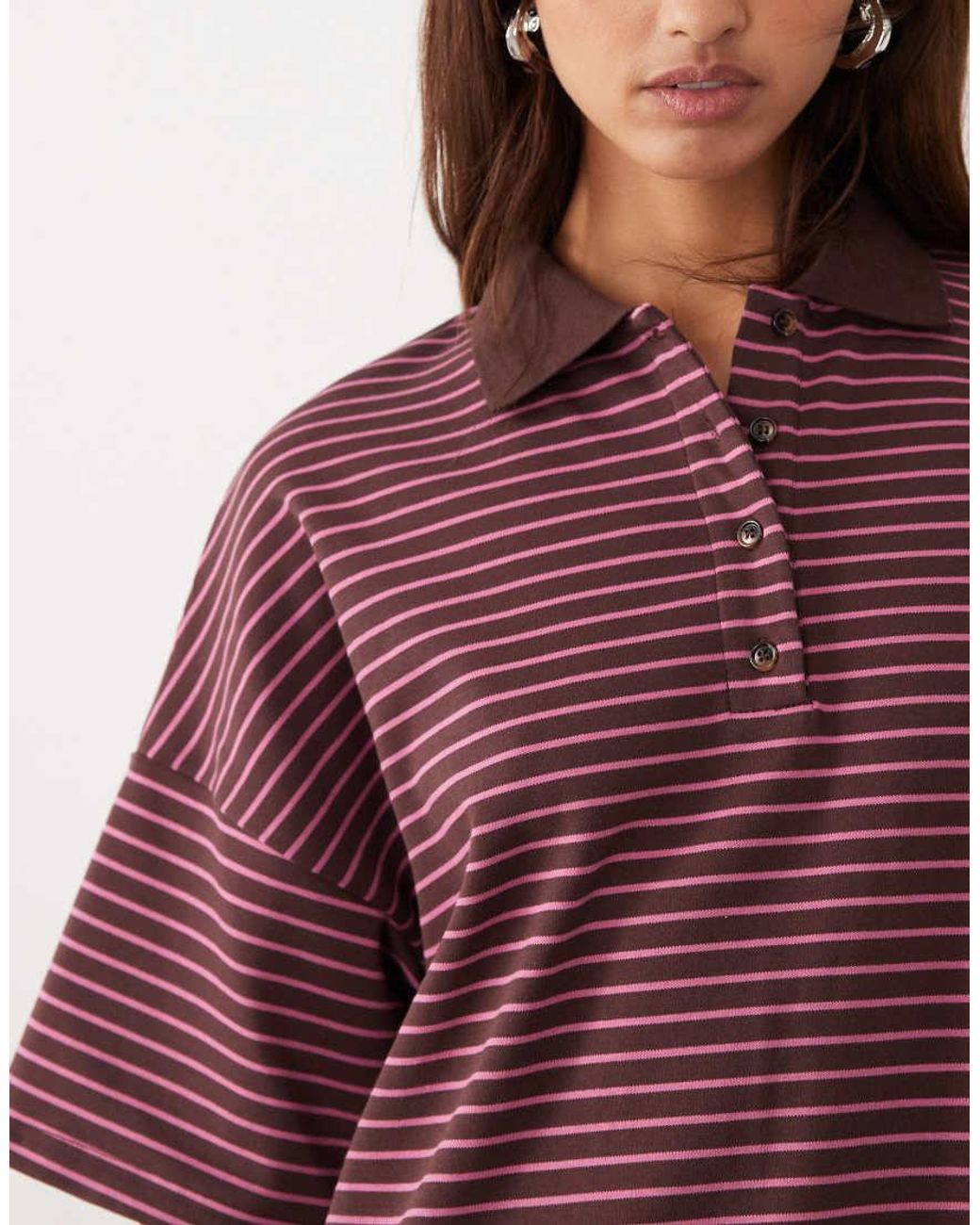 BRONZE SNAKE Purple Nelly Striped Polo Top