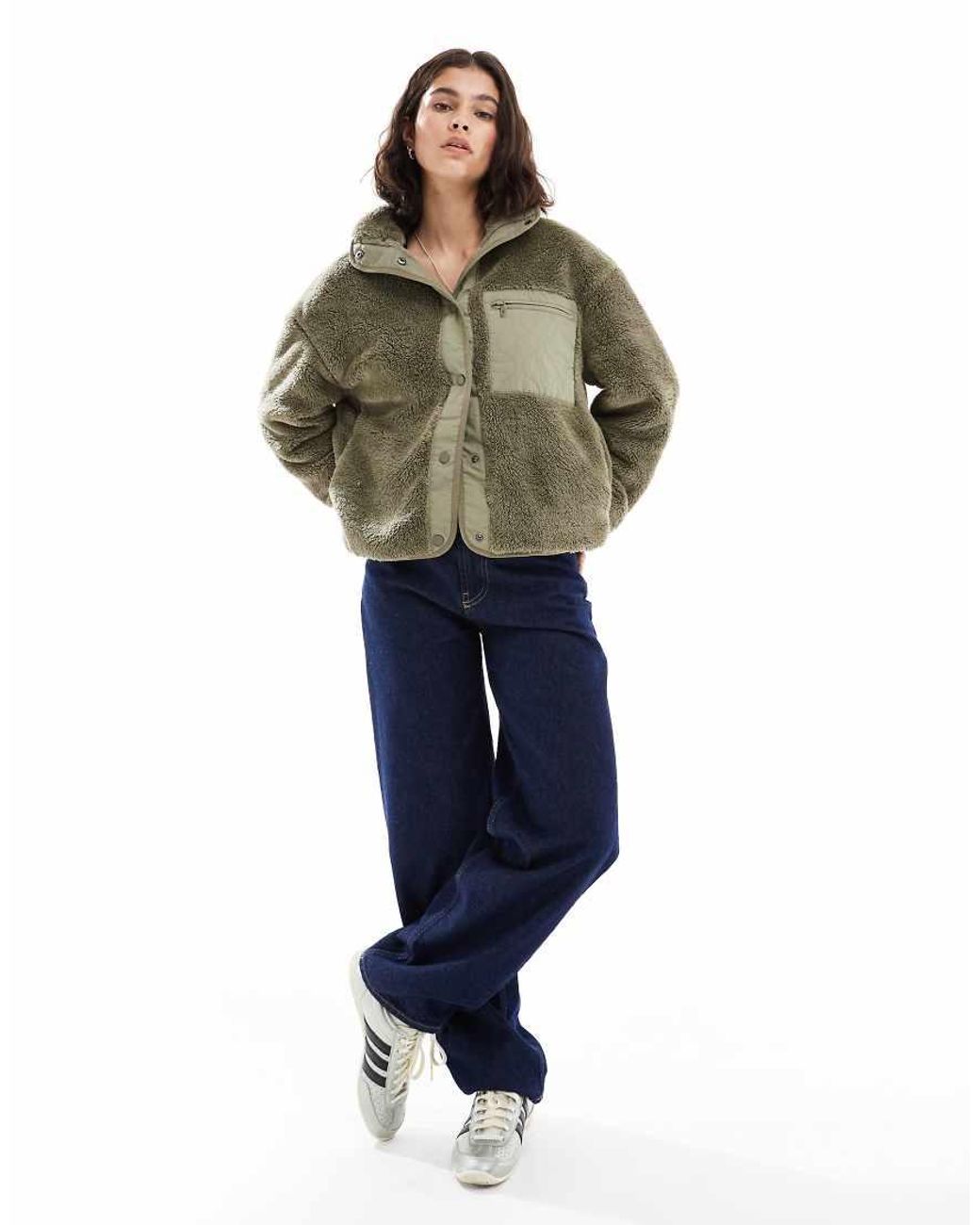 ONLY Green Oversize Contrast Pocket Fleece