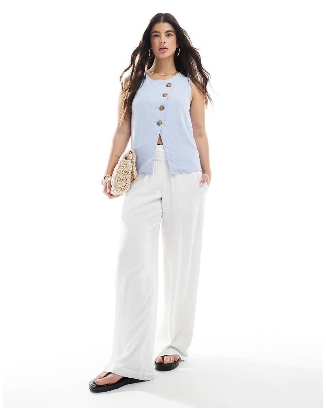 ASOS Blue Linen Look Asymmetric Button Front Waistcoat