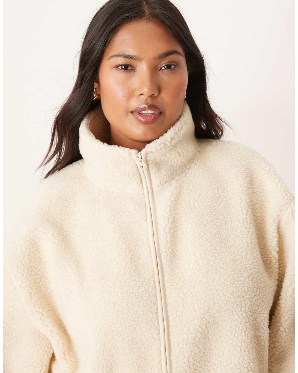 ASOS Natural Asos Design Curve Borg Zip Through Fleece