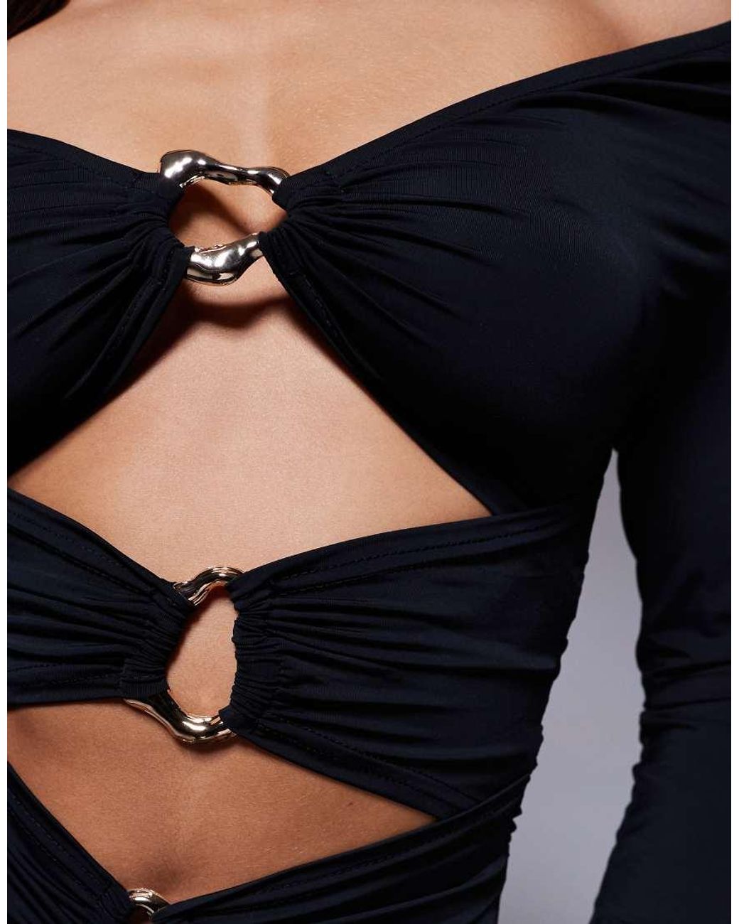 Murci Black Exclusive Off Shoulder Hardware Cutout Detail Bodysuit And Maxi Skirt Set