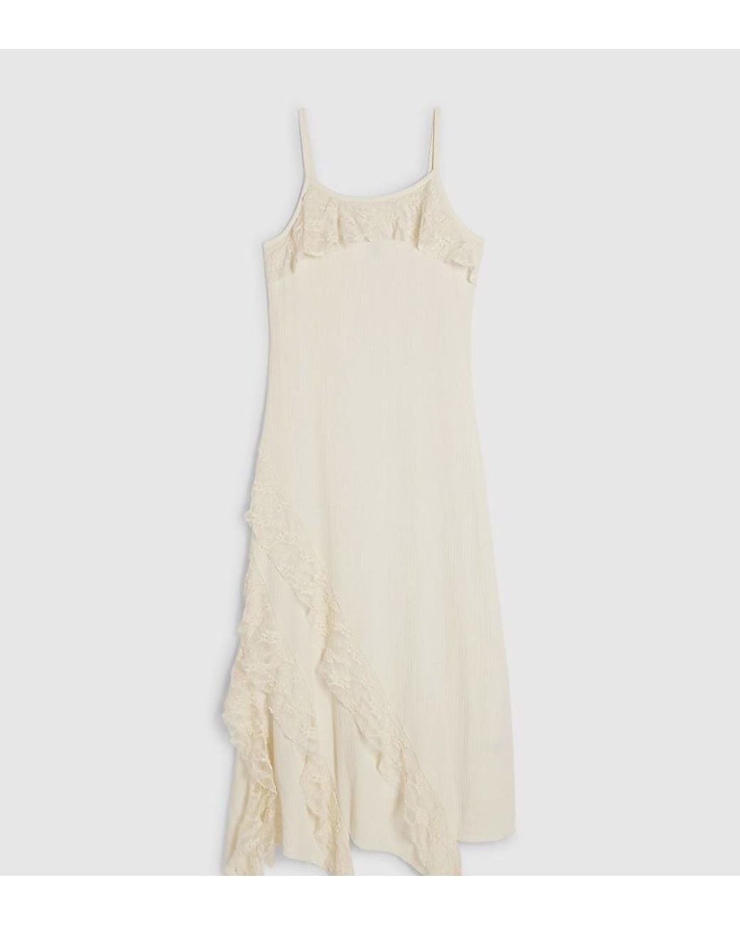 River Island White Petite Asymmetric Lace Trim Maxi Dress