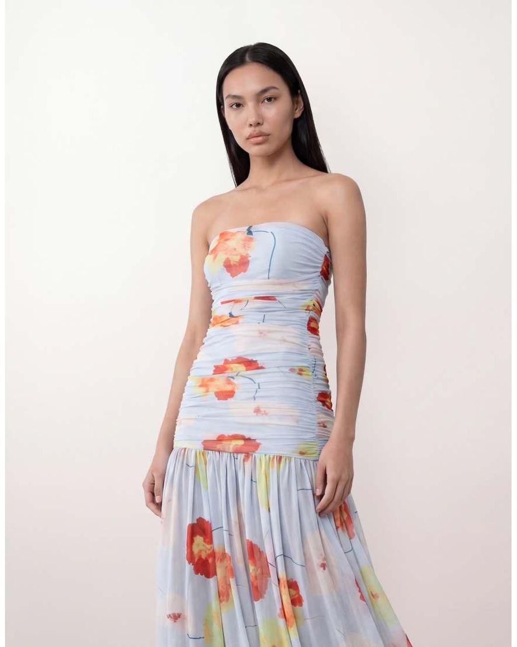 Bardot Pink Solana Ruched Bandeau Mesh Maxi Dress