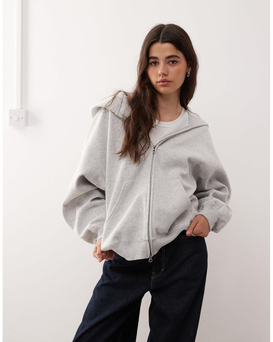 Rahtech Weekday Weekday Oversized Heavyweight Zip Through Jersey Hoodie in Gray | Lyst