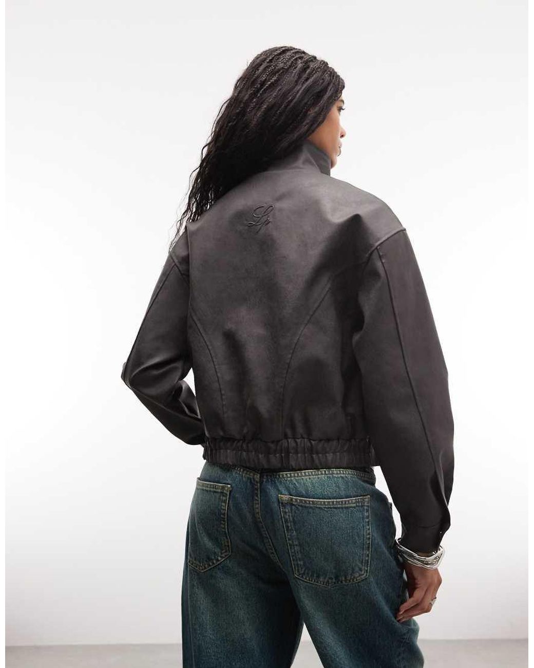 Liquor N Poker Black Boxy Textured Funnel Neck Jacket