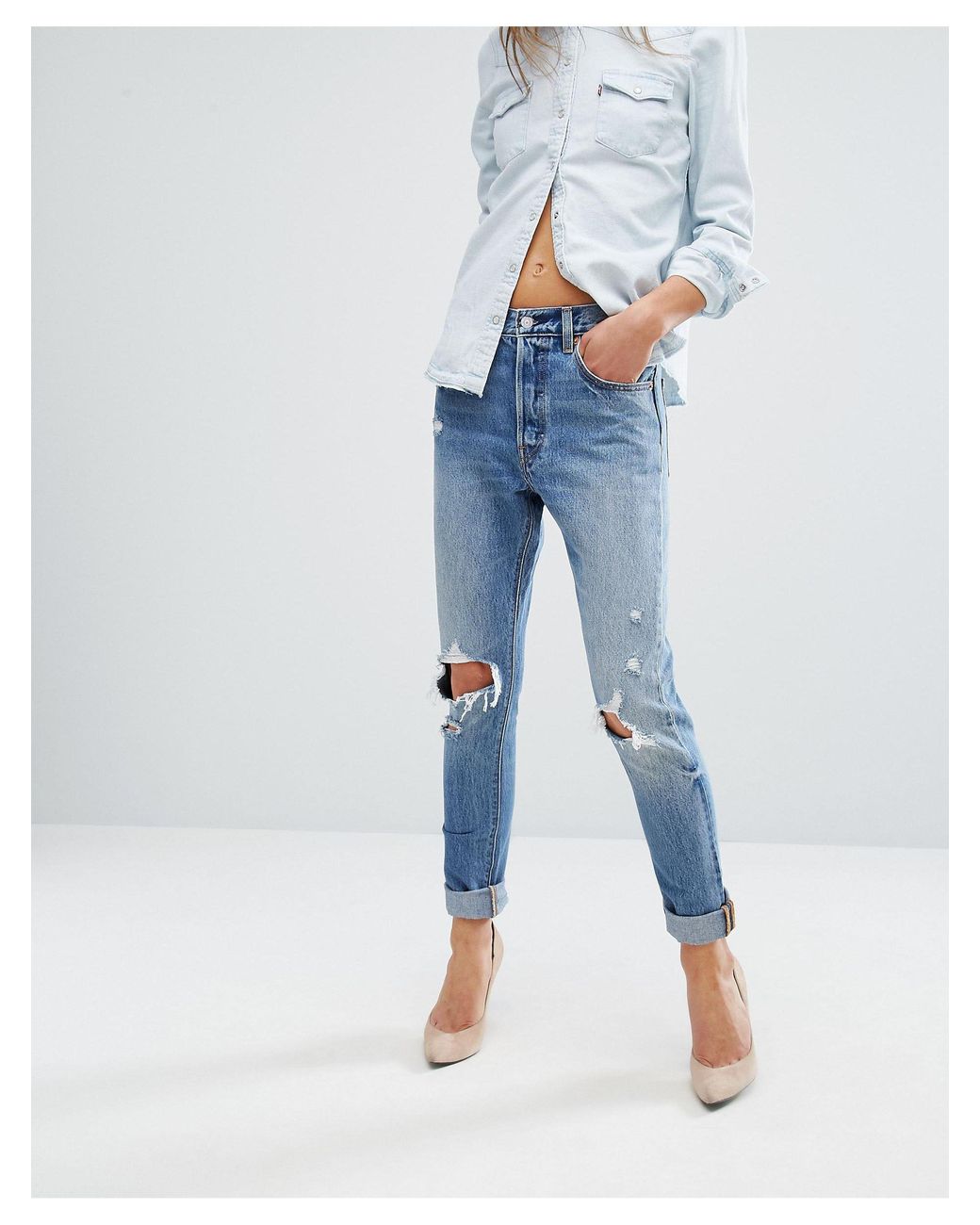 Levi's 501 Skinny Jeans Ripped Knees in Blue | Lyst UK