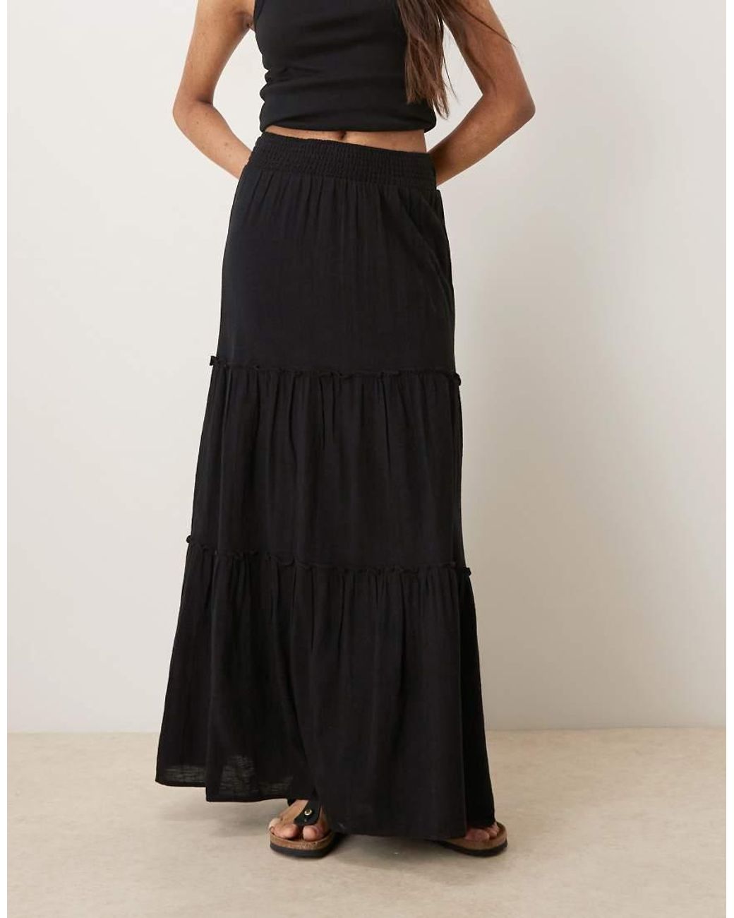 Aware Black High Waist Boho Tiered Maxi Skirt