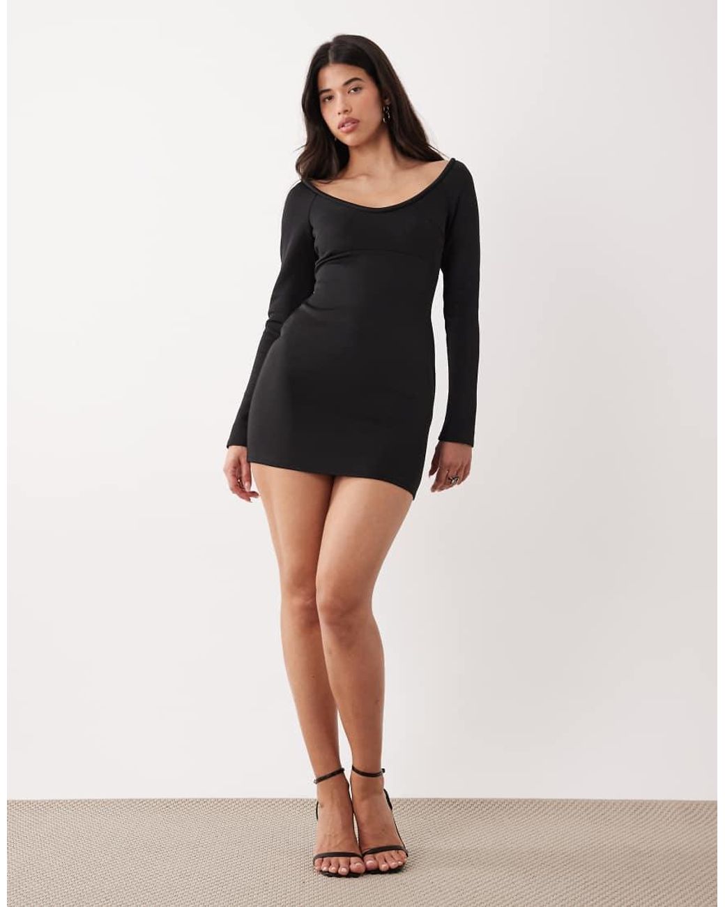 ASOS Black Shoulder Grazer Long Sleeve Scoop Neck Mini Dress