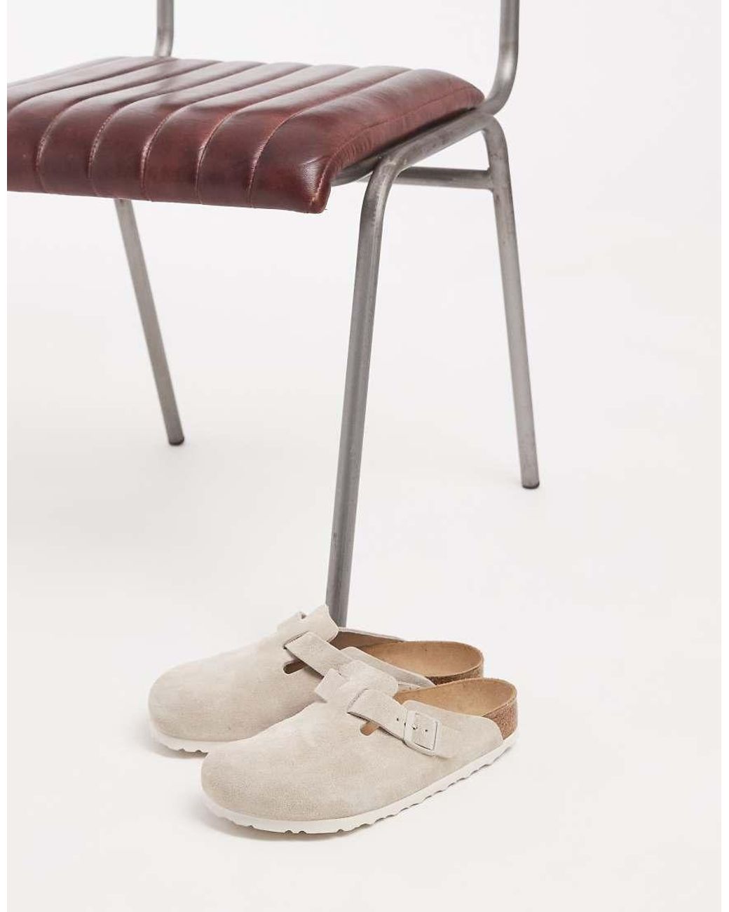 Birkenstock Natural Boston Suede Clogs