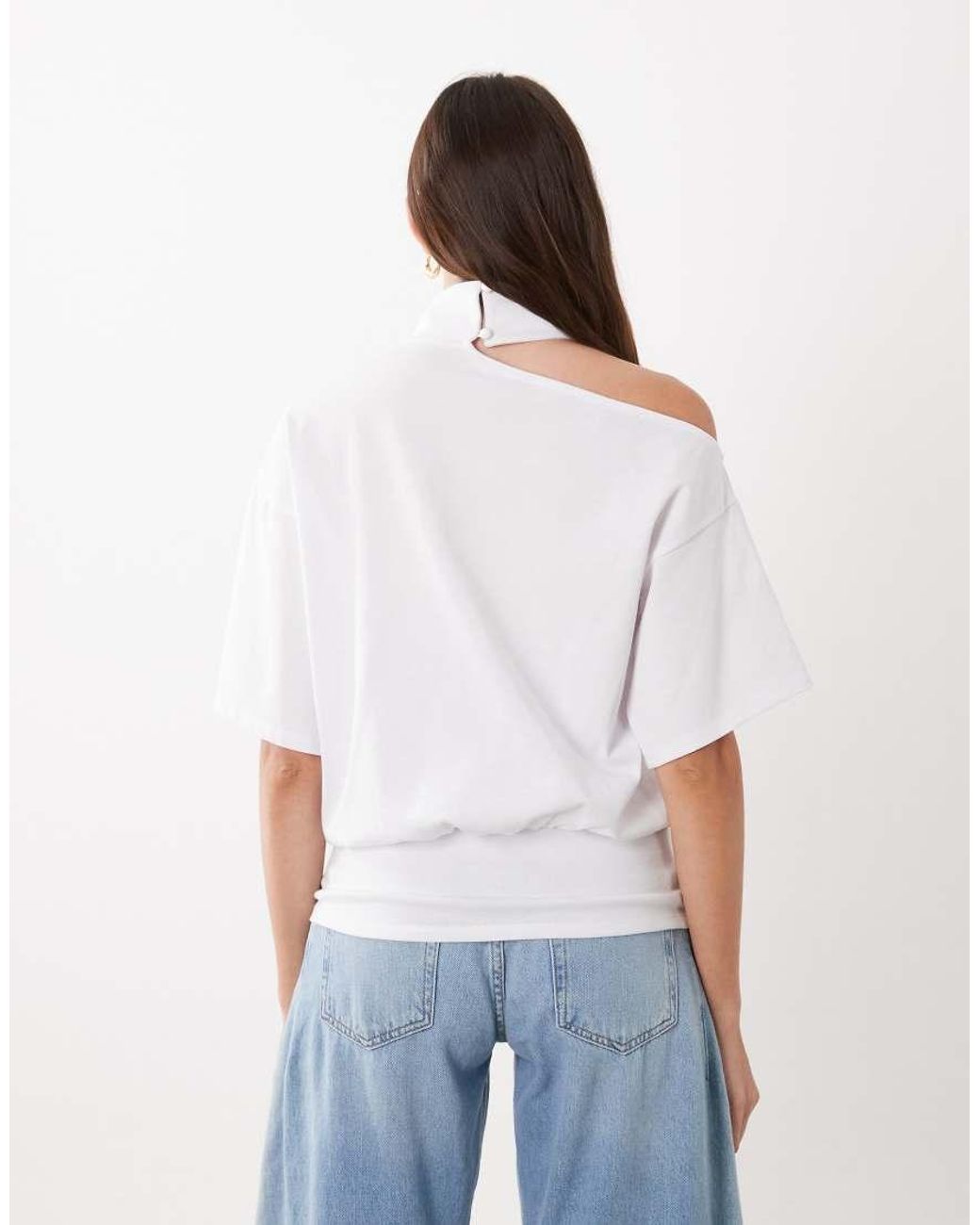 ASOS White Funnel Neck Cut Out Shoulder Top