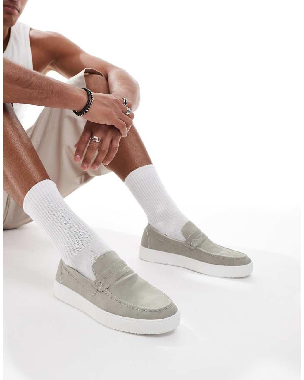 Brave Soul White Faux Suede Loafers for men
