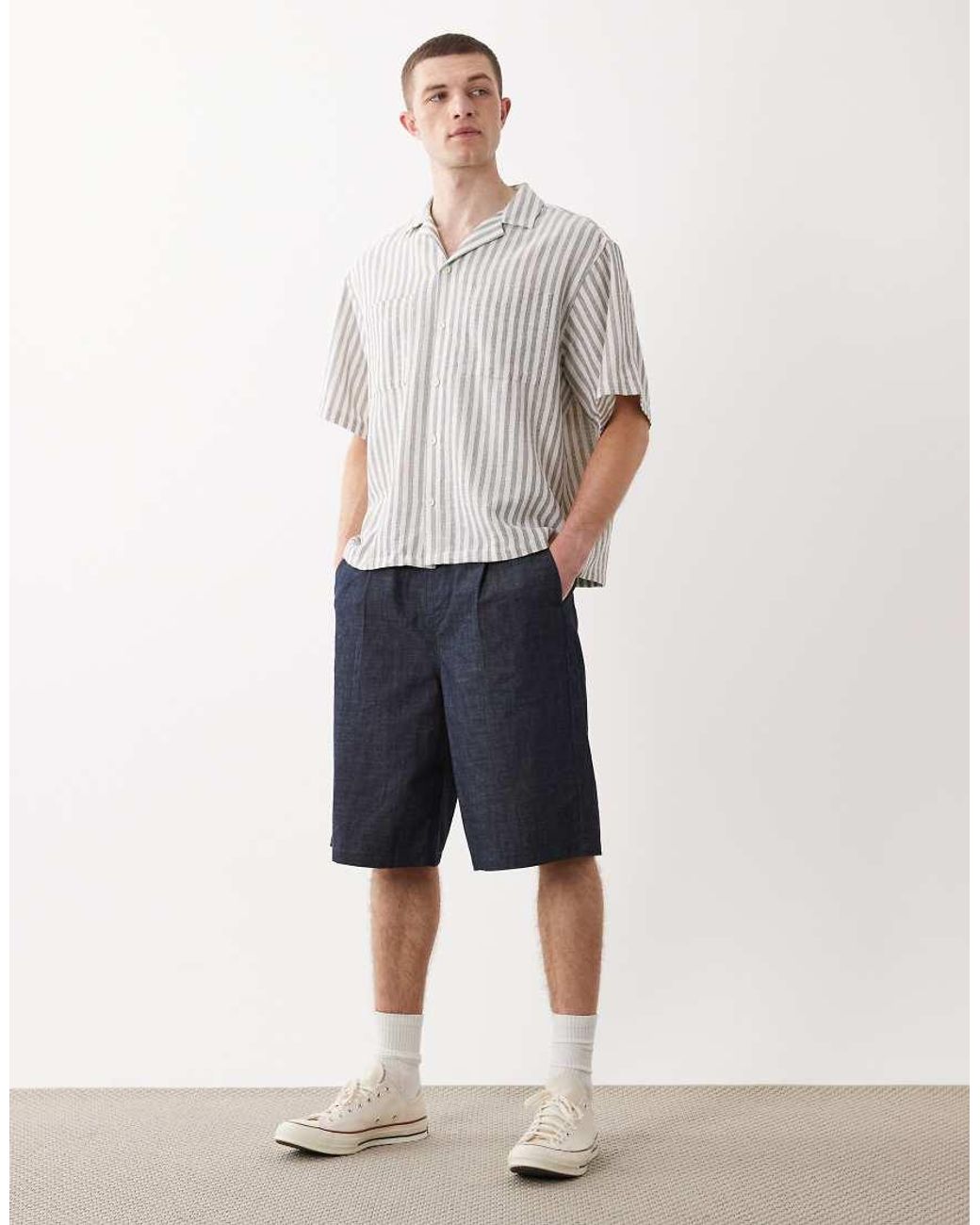 ASOS Gray Boxy Oversized Crochet Stripe Shirt for men