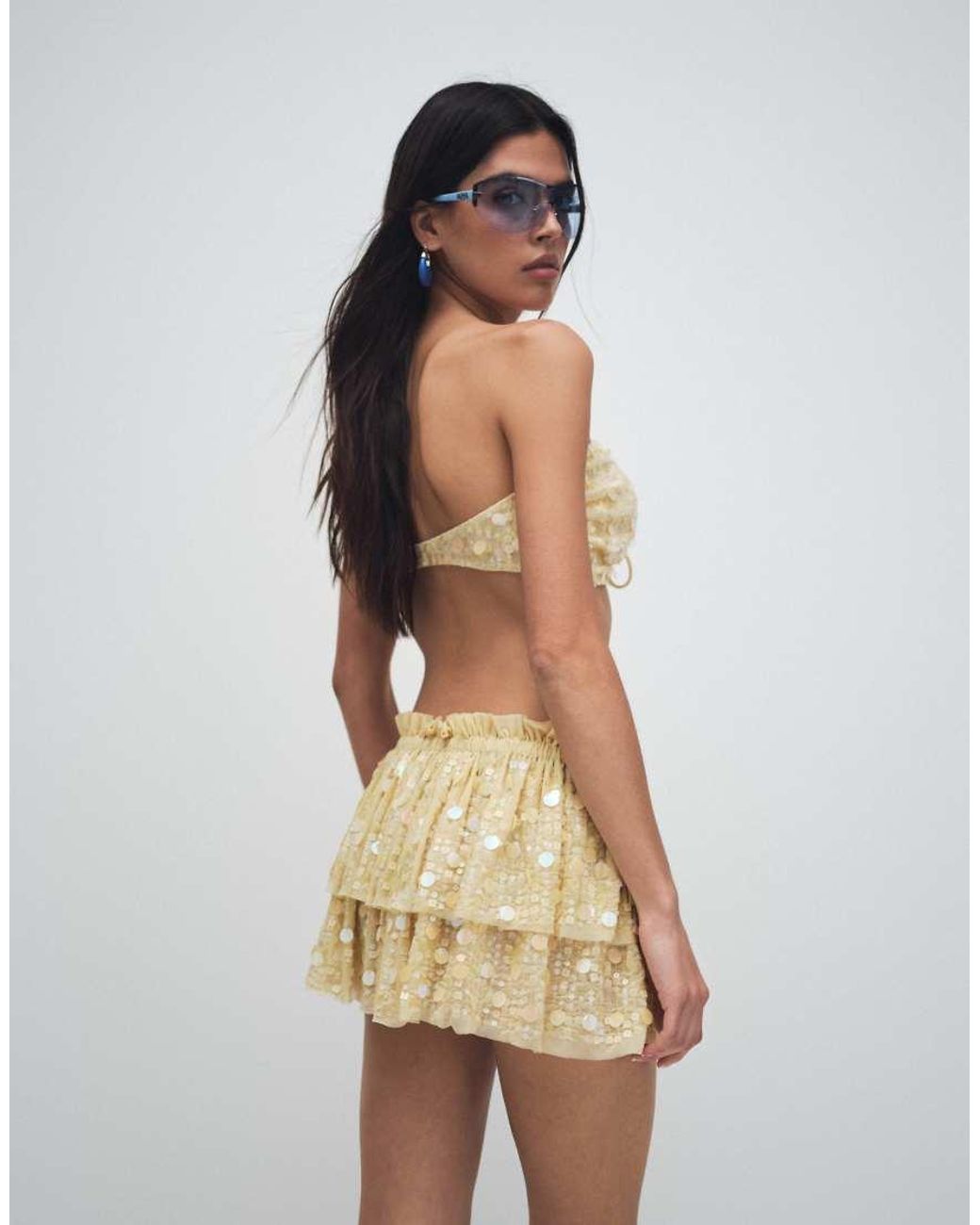 Miss Selfridge White Beach Premium Sequin Ruffle Mini Skirt