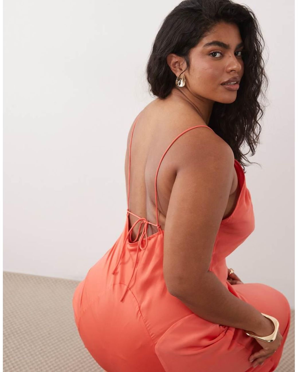 ASOS Red Asos Design Curve Scoop Neck Bias Cut Scarf Neckline Midaxi Dress