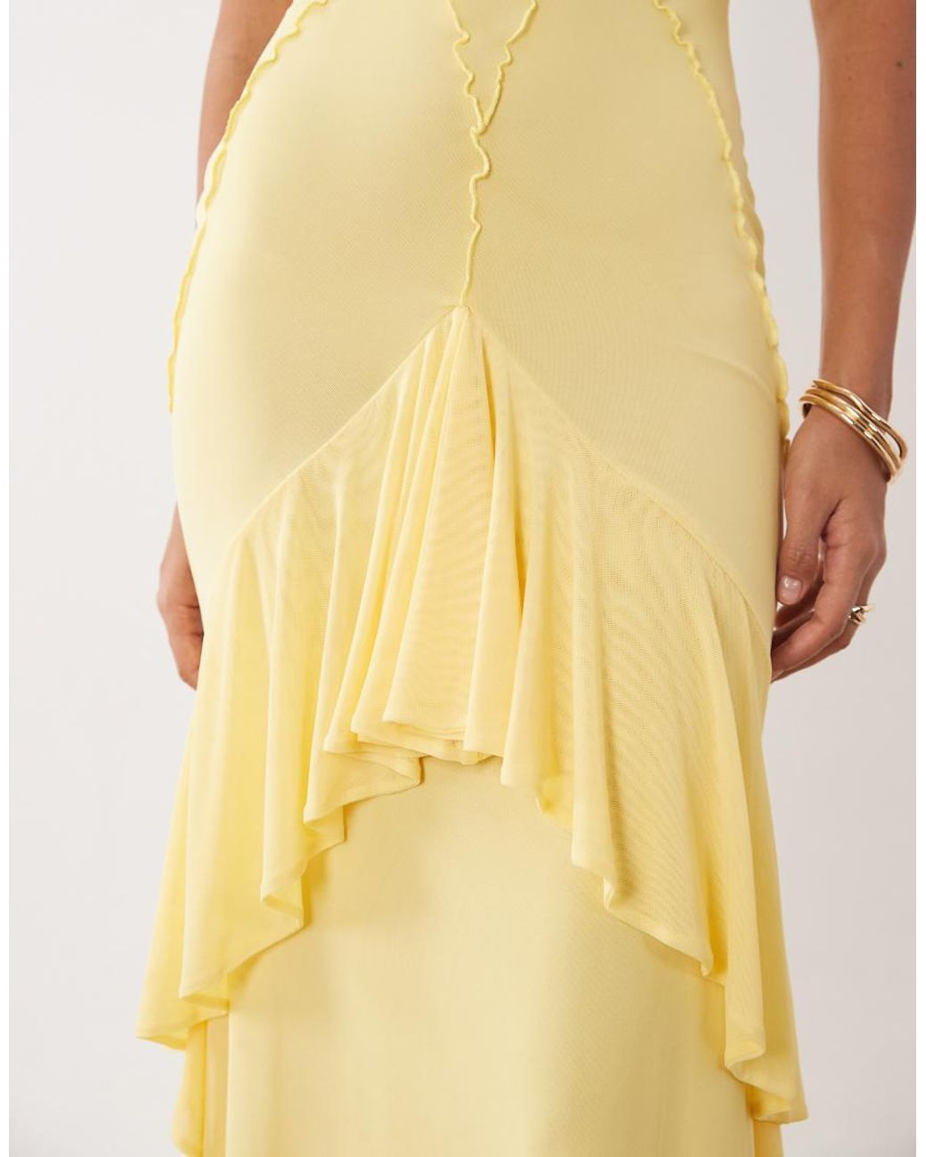 ASOS Natural Mesh Ruffle Maxi Dress